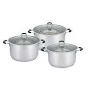 Glaxa Heavy Stainless Steel Casserole Stockpot Set of 3 with Glass Lids – 28cm, 30cm, 32cm