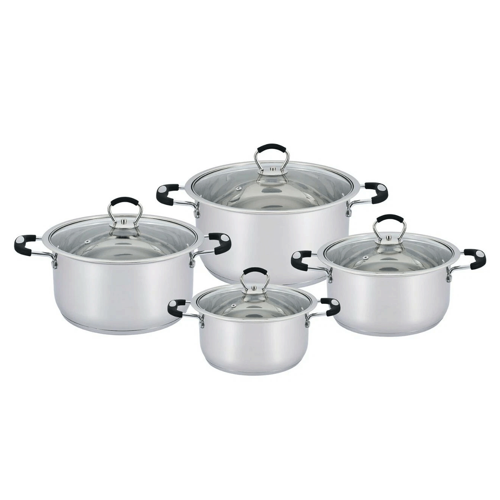 Glaxa Heavy Stainless Steel Casserole Stockpot Set of 4 with Glass Lids – 20cm, 22cm, 24cm, 26cm