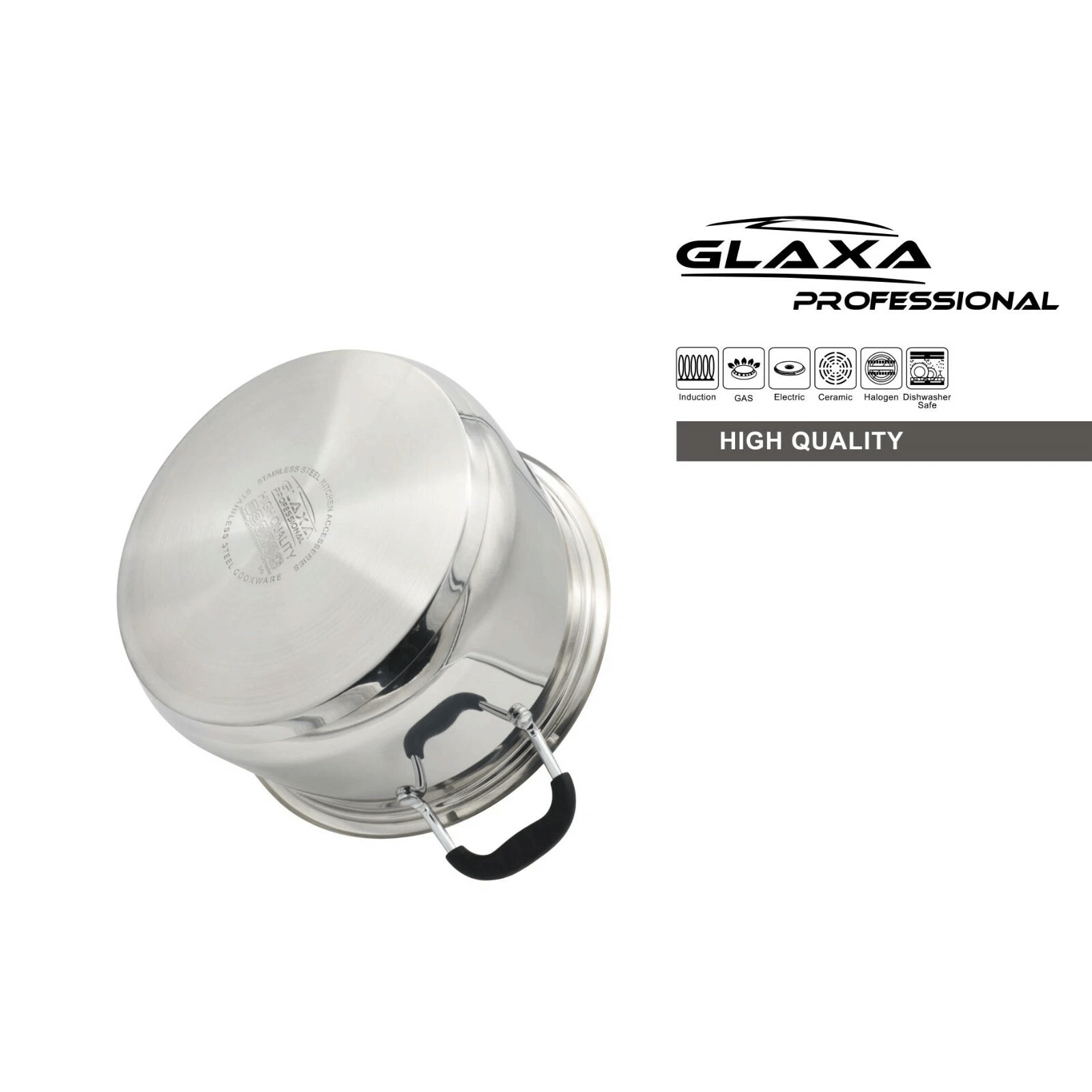 Glaxa Heavy Stainless Steel Casserole Stockpot Set of 4 with Glass Lids – 20cm, 22cm, 24cm, 26cm