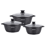 Glaxa 3pc Ceramic Non-Stick Casserole Cooking Pot Set – 36cm, 40cm & 44cm Black Induction Jumbo Cookware