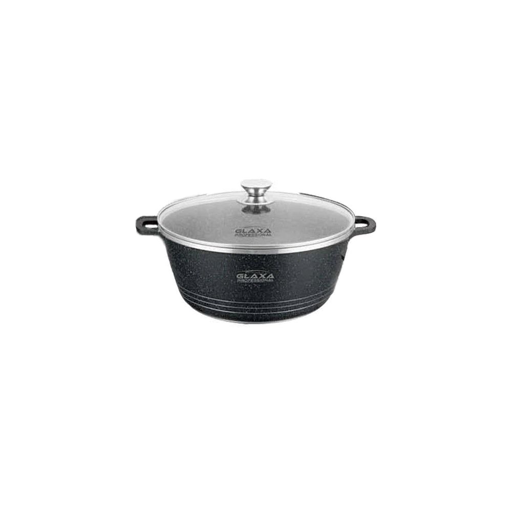 Glaxa Professional 20cm Non-Stick Stockpot with Glass Lid Black Die-Cast Aluminium Casserole Pot Induction Compatible Cooking Pot