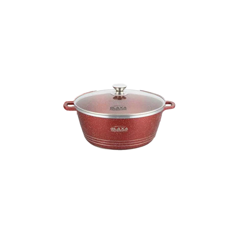 Glaxa Professional 20cm Non-Stick Stockpot with Glass Lid Red Die-Cast Aluminium Casserole Pot Induction Compatible Cooking Pot