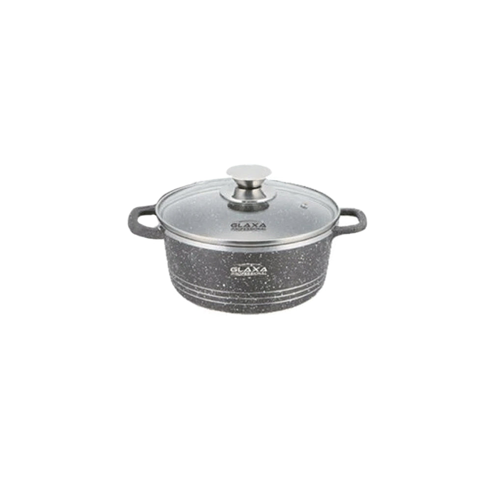 Glaxa Professional 20cm Non-Stick Stockpot with Glass Lid Silver Die-Cast Aluminium Casserole Pot Induction Compatible Cooking Pot
