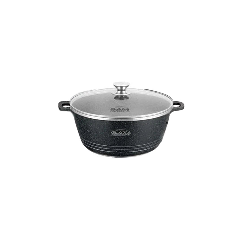 Glaxa Professional 24cm Non-Stick Stockpot with Glass Lid Cream Die-Cast Aluminium Casserole Pot Induction Compatible Cooking Pot