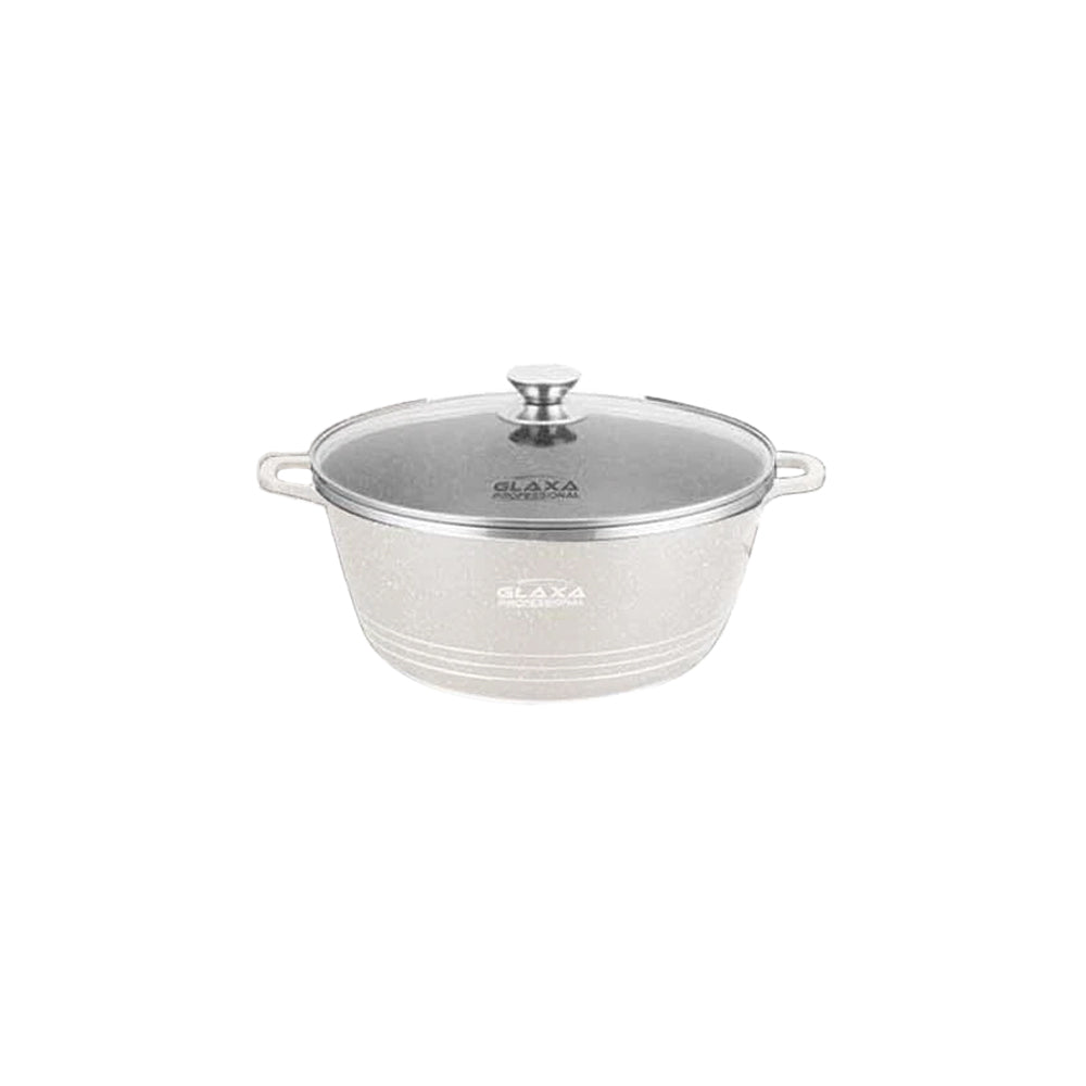 Glaxa Professional 24cm Non-Stick Stockpot with Glass Lid Cream Die-Cast Aluminium Casserole Pot Induction Compatible Cooking Pot