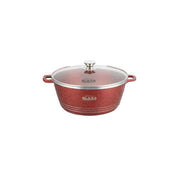 Glaxa Professional 24cm Non-Stick Stockpot with Glass Lid Red Die-Cast Aluminium Casserole Pot Induction Compatible Cooking Pot
