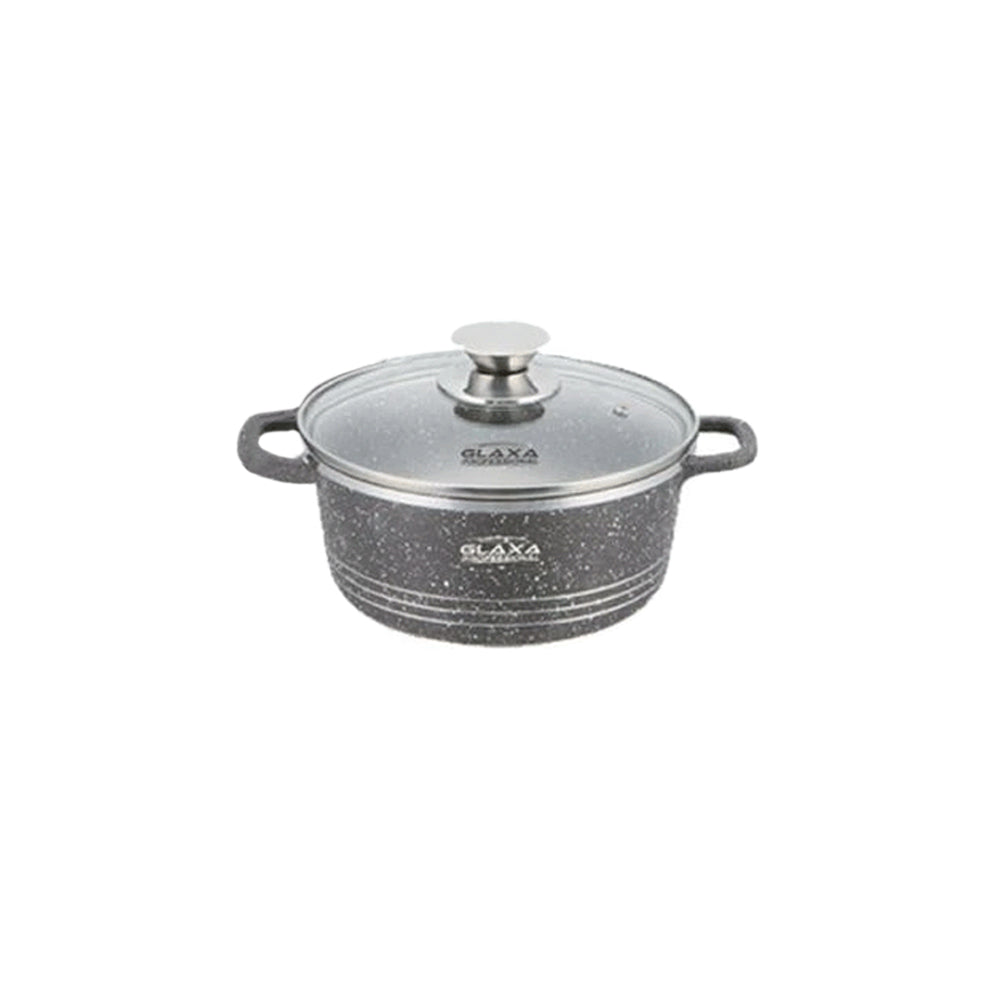 Glaxa Professional 24cm Non-Stick Stockpot with Glass Lid Cream Die-Cast Aluminium Casserole Pot Induction Compatible Cooking Pot