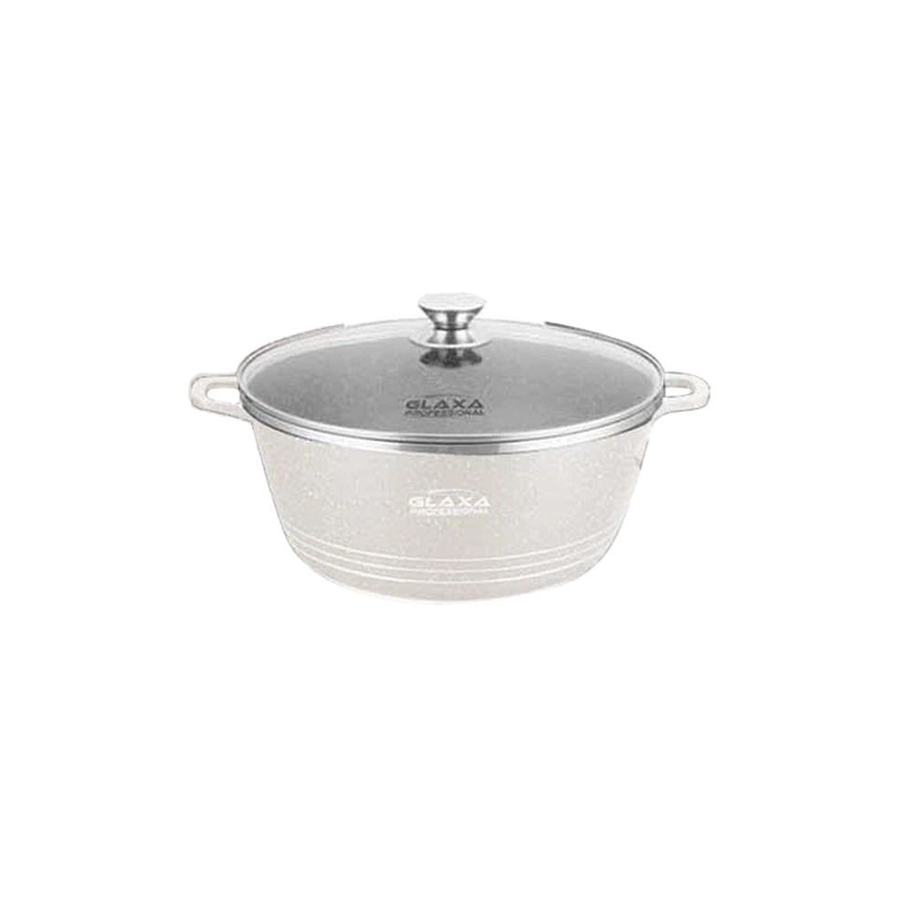 Glaxa Professional 28cm Non-Stick Stockpot with Glass Lid Cream Die-Cast Aluminium Casserole Pot Induction Compatible Cooking Pot