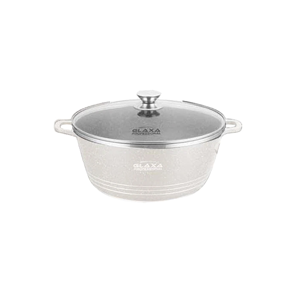 Glaxa Professional 30cm Non-Stick Stockpot with Glass Lid Silver Die-Cast Aluminium Casserole Pot Induction Compatible Cooking Pot