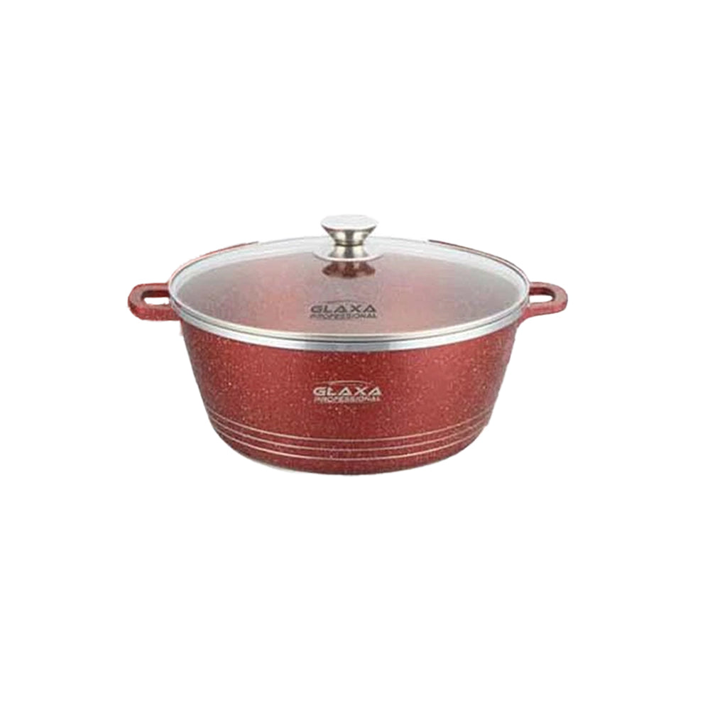 Glaxa Professional 30cm Non-Stick Stockpot with Glass Lid Silver Die-Cast Aluminium Casserole Pot Induction Compatible Cooking Pot