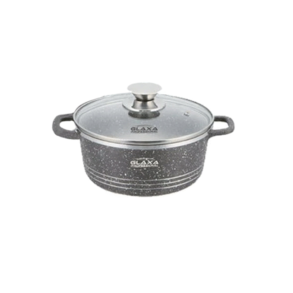 Glaxa Professional 30cm Non-Stick Stockpot with Glass Lid Silver Die-Cast Aluminium Casserole Pot Induction Compatible Cooking Pot