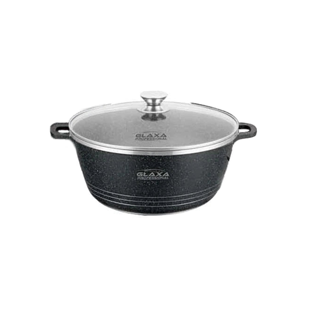 Glaxa Professional 32cm Non-Stick Stockpot with Glass Lid Red Die-Cast Aluminium Casserole Pot Induction Compatible Cooking Pot