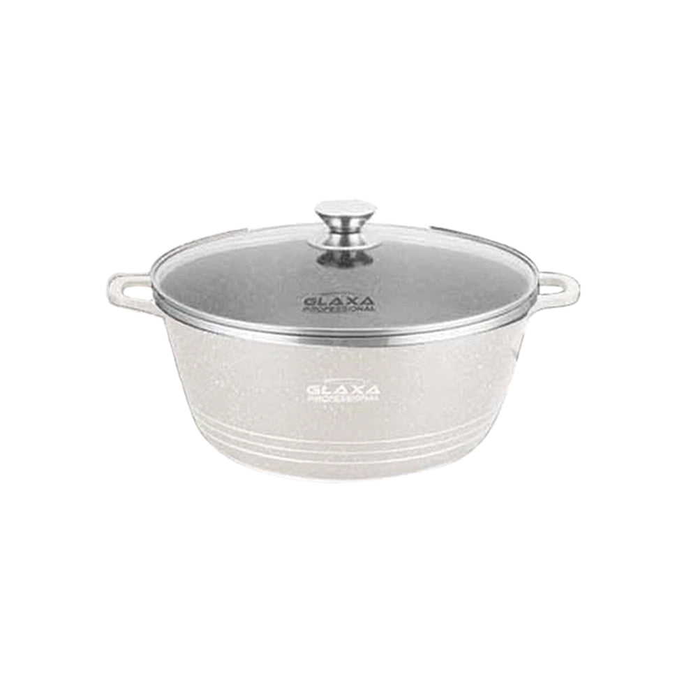 Glaxa Professional 32cm Non-Stick Stockpot with Glass Lid Red Die-Cast Aluminium Casserole Pot Induction Compatible Cooking Pot