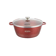 Glaxa Professional 32cm Non-Stick Stockpot with Glass Lid Red Die-Cast Aluminium Casserole Pot Induction Compatible Cooking Pot