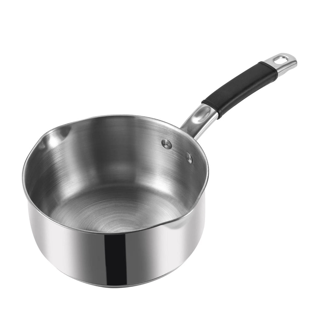 Glaxa Professional Stainless Steel Milk Pan 14cm Induction Saucepan with Double Pour Spouts & Soft Grip Handle
