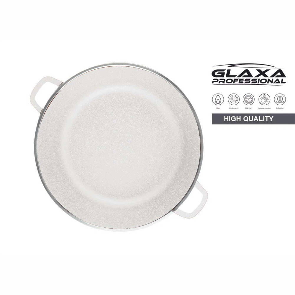 Glaxa 3pc Cream Marble Coated Non-Stick Cookware Set – 20, 24, 28 cm Induction Stockpots with Lids