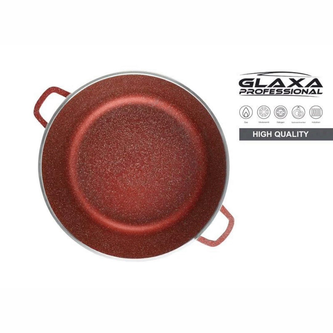 Glaxa 5pc Red Marble Coated Non-Stick Cookware Set – 20, 24, 28, 30 & 32 cm Induction Stockpots with Lids