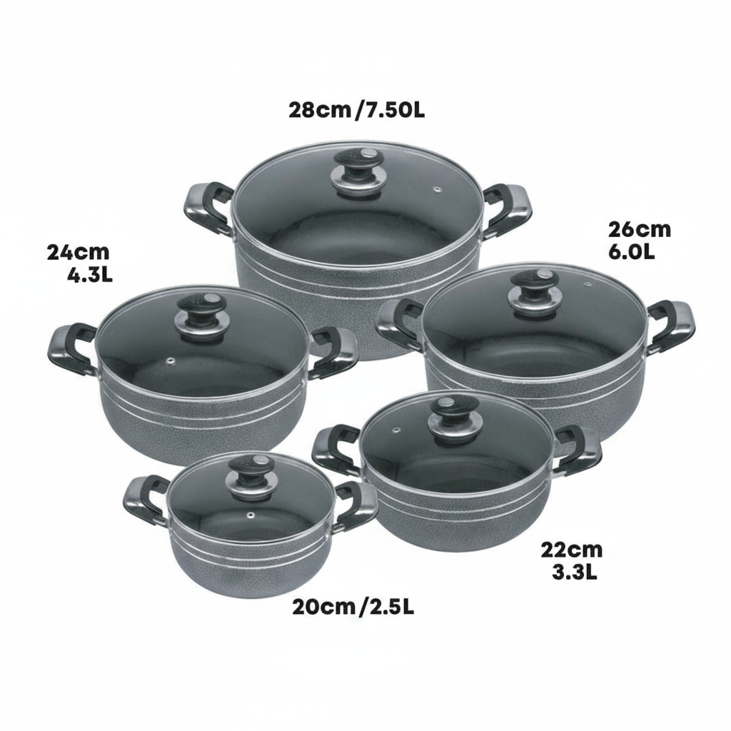Glaxa 5-Piece Die-Cast Aluminium Non-Stick Casserole Set – Black | Induction & Gas Compatible | With Tempered Glass Lids