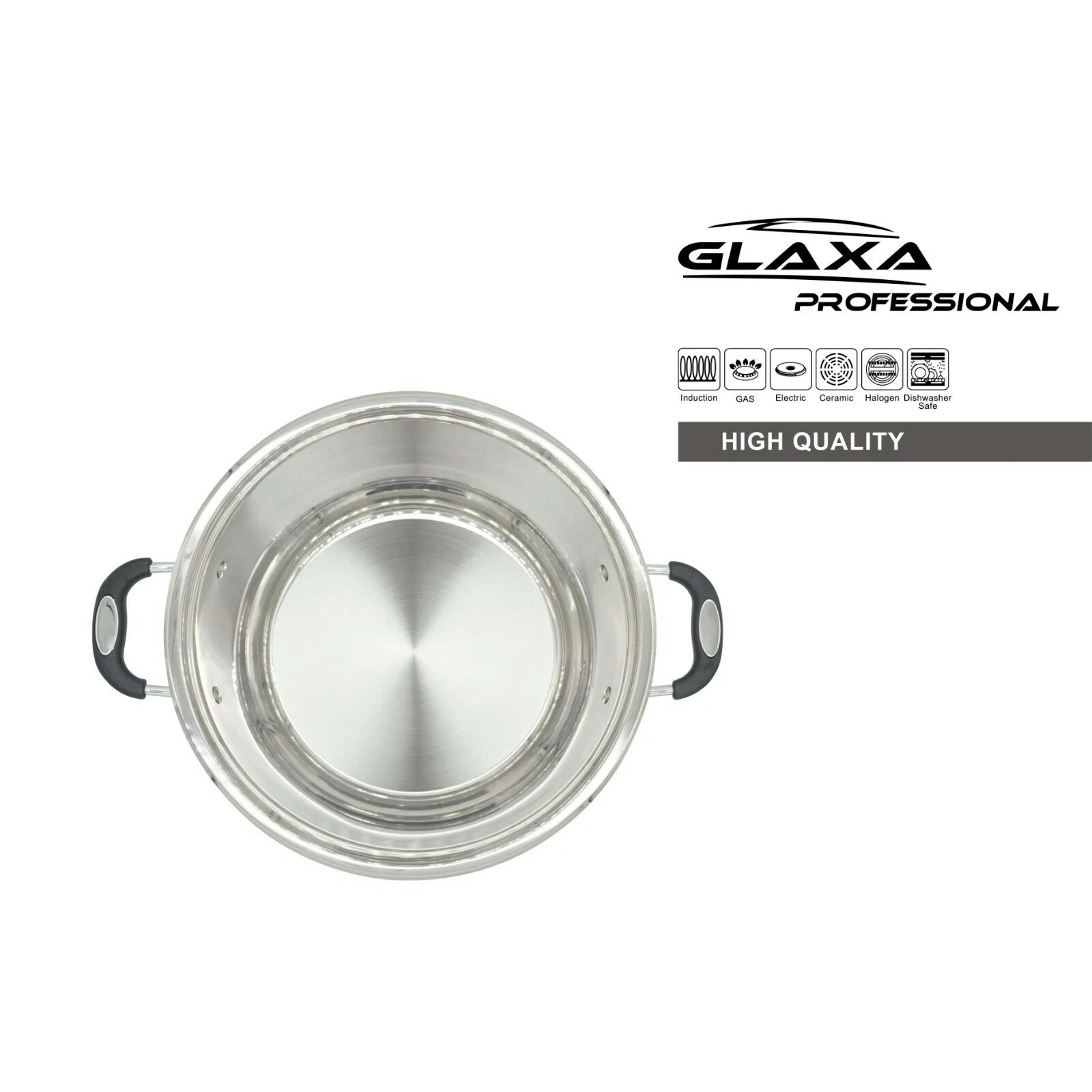 Glaxa Heavy Stainless Steel Casserole Stockpot Set of 4 with Glass Lids – 20cm, 22cm, 24cm, 26cm