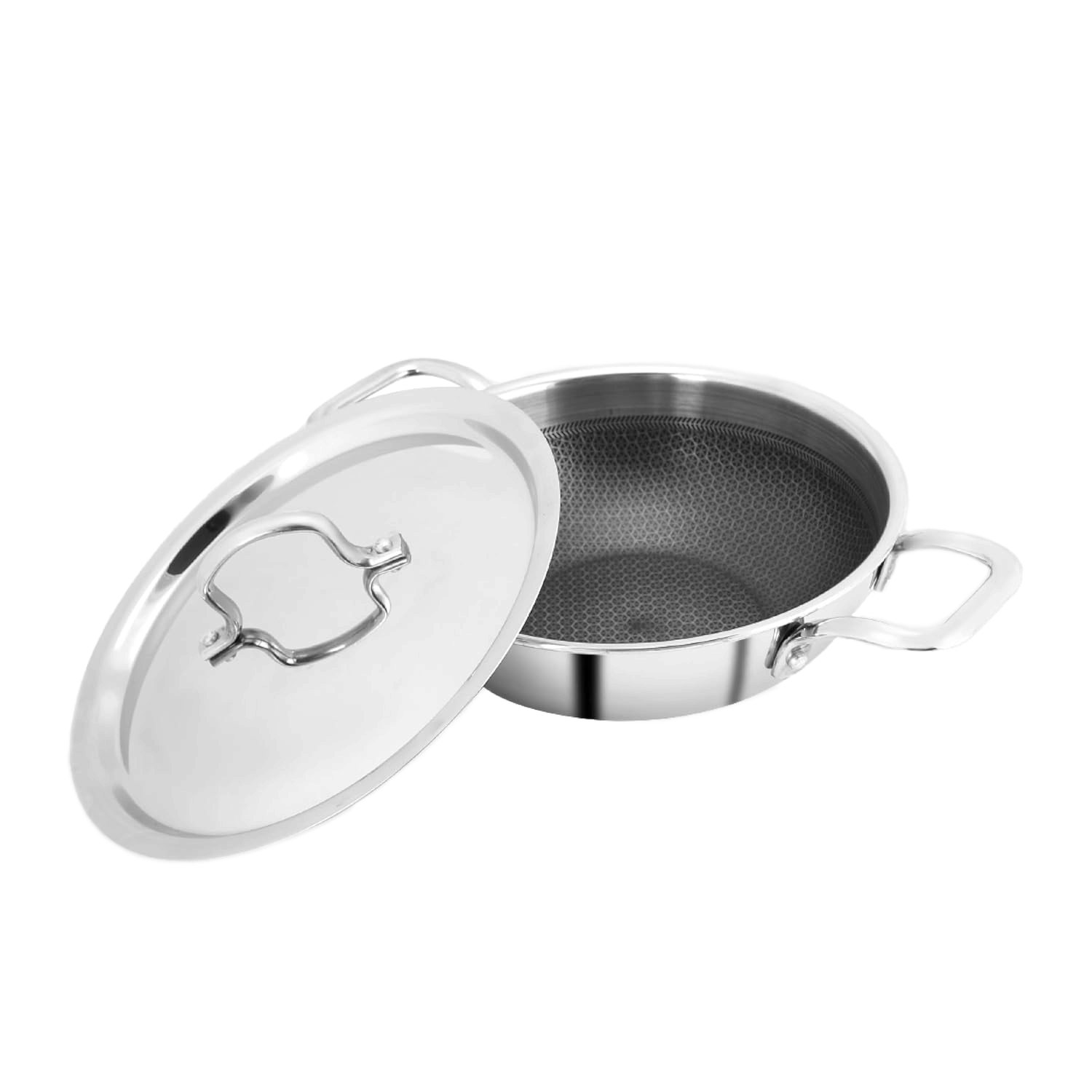 Vinod Triply Stainless Steel Honeycomb Kadai – 22 cm with Lid | Induction & Gas Compatible | Platinum SAS Pro
