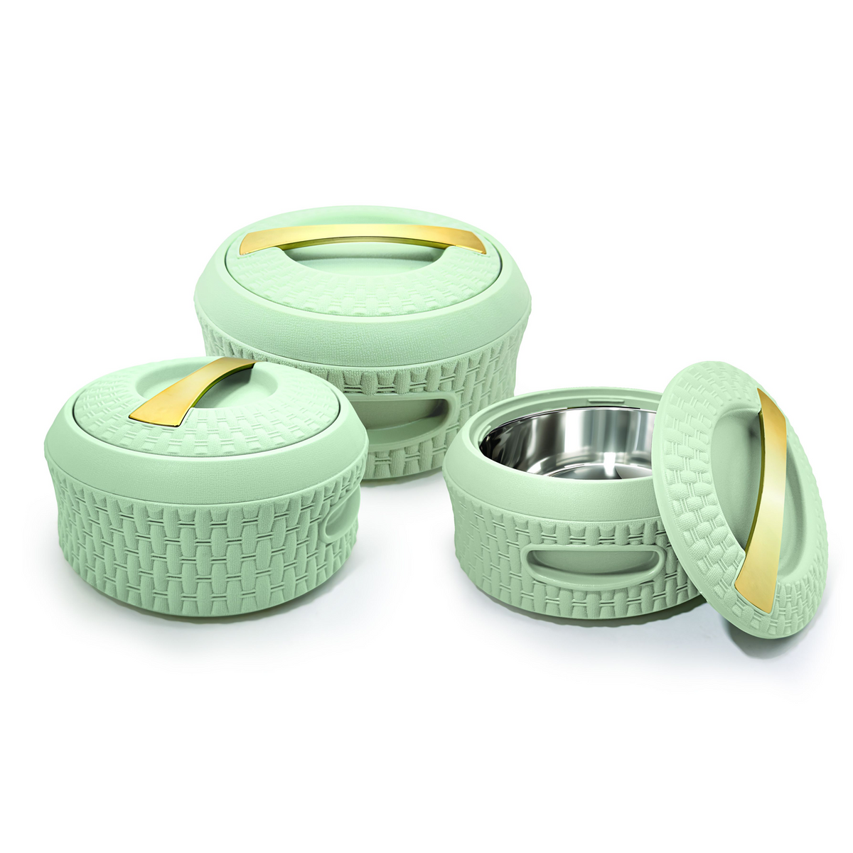 Jaypee Baskerole Pista Green PU Insulated Casserole Set of 3 with Stainless Steel Inner