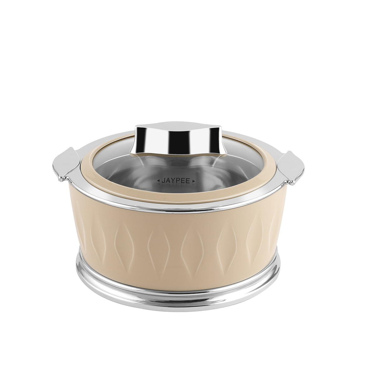 Jaypee Dazzle PU Insulated Stainless Steel Inner Casserole Set of 3 – 1000ml + 1500ml + 2000ml – Toughened Glass Lid – Beige