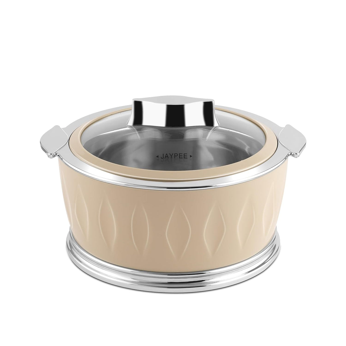 Jaypee Dazzle PU Insulated Stainless Steel Inner Casserole Set of 3 – 1000ml + 1500ml + 2000ml – Toughened Glass Lid – Beige
