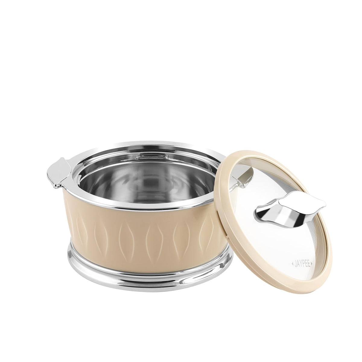 Jaypee Dazzle PU Insulated Stainless Steel Inner Casserole Set of 3 – 1000ml + 1500ml + 2000ml – Toughened Glass Lid – Beige