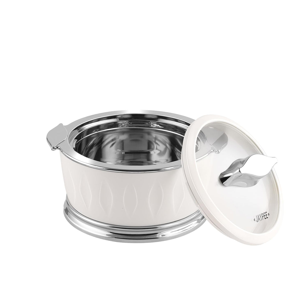 Jaypee Dazzle Stainless Steel Inner Casserole Set of 3 – 1000ml + 1500ml + 2000ml – Lockable Toughened Glass Lid – PU Insulated – White
