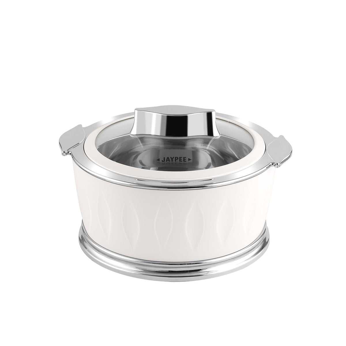 Jaypee Dazzle Stainless Steel Inner Casserole Set of 3 – 1000ml + 1500ml + 2000ml – Lockable Toughened Glass Lid – PU Insulated – White