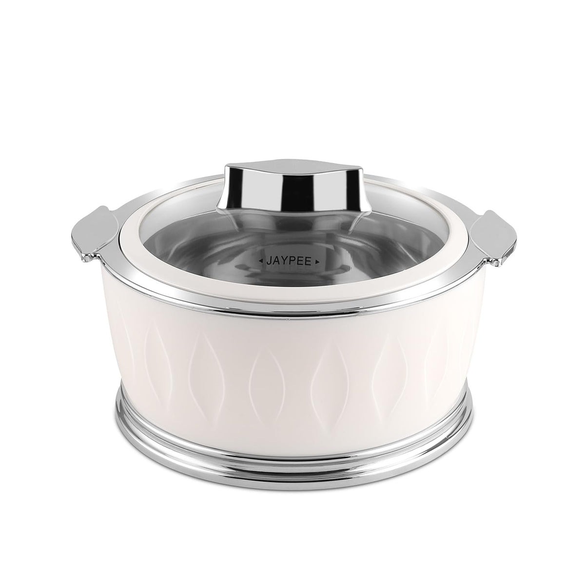 Jaypee Dazzle Stainless Steel Inner Casserole Set of 3 – 1000ml + 1500ml + 2000ml – Lockable Toughened Glass Lid – PU Insulated – White