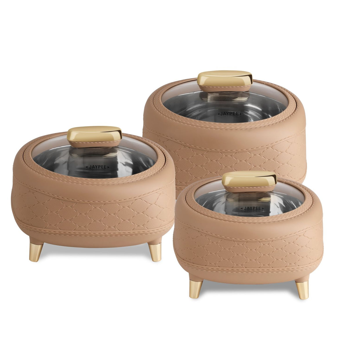 Jaypee Kingston Klass PU Insulated Stainless Steel Casserole Set of 3 1500ml 2000ml 2500ml Brown