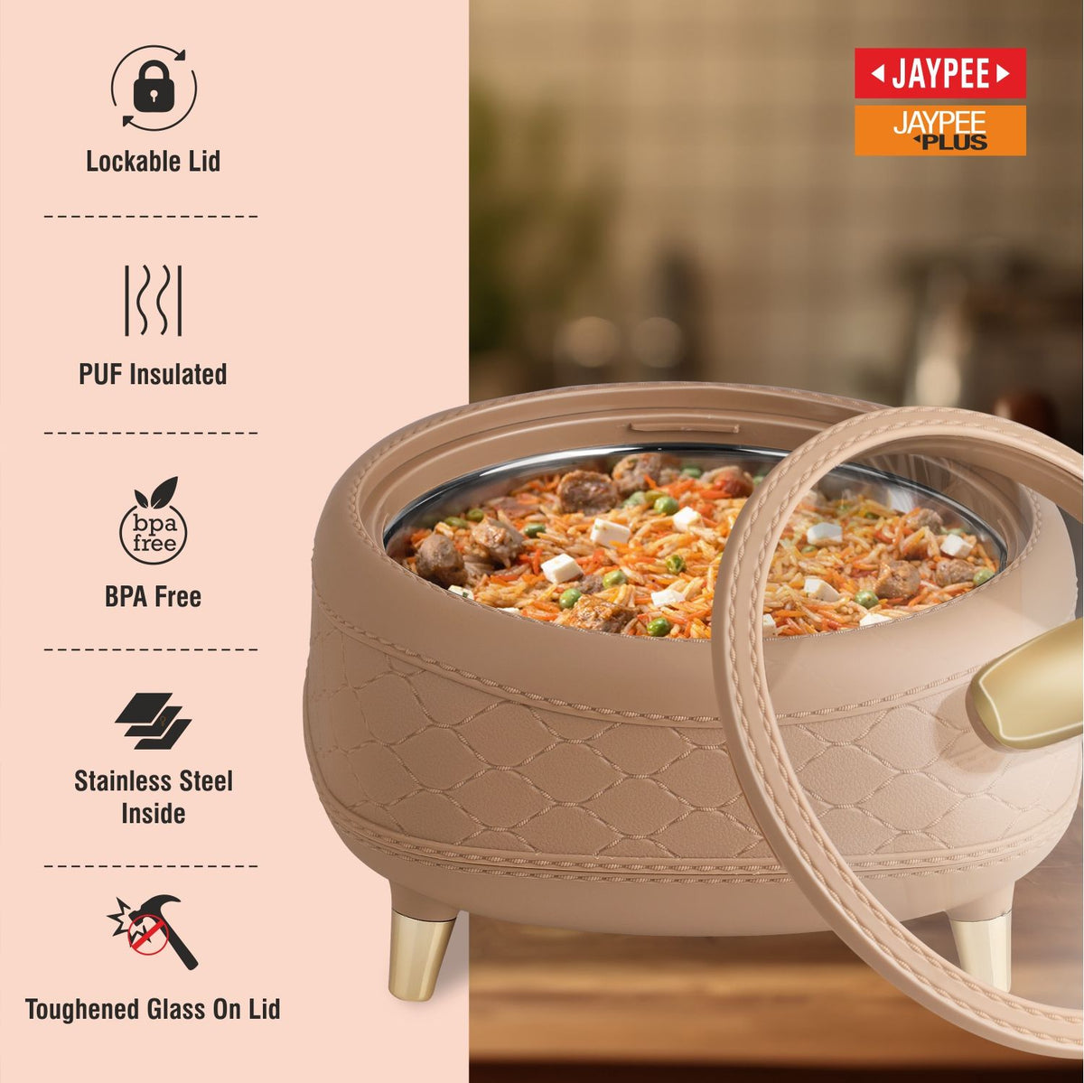 Jaypee Kingston Klass PU Insulated Stainless Steel Casserole Set of 3 - 1500ml, 2000ml & 2500ml - Brown