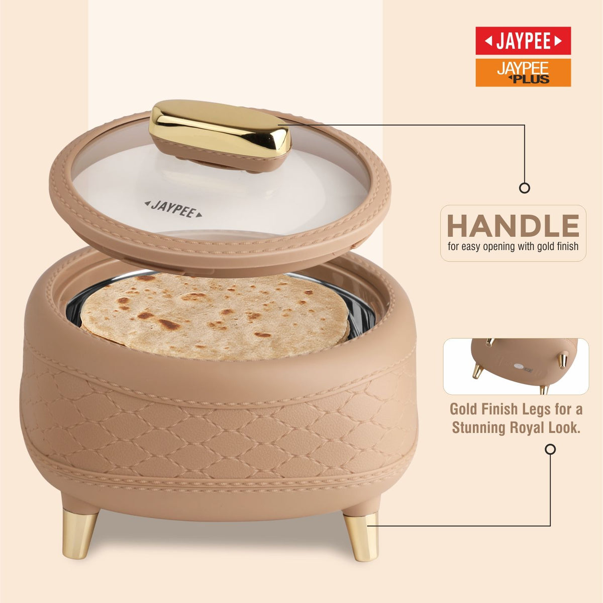Jaypee Kingston Klass PU Insulated Stainless Steel Casserole Set of 3 - 1500ml, 2000ml & 2500ml - Brown