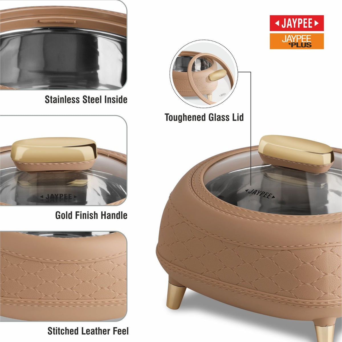 Jaypee Kingston Klass PU Insulated Stainless Steel Casserole Set of 3 - 1500ml, 2000ml & 2500ml - Brown