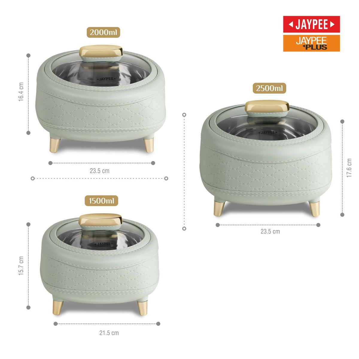 Jaypee Kingston Klass PU Insulated Stainless Steel Casserole Set of 3 - 1500ml, 2000ml & 2500ml - Pista Green
