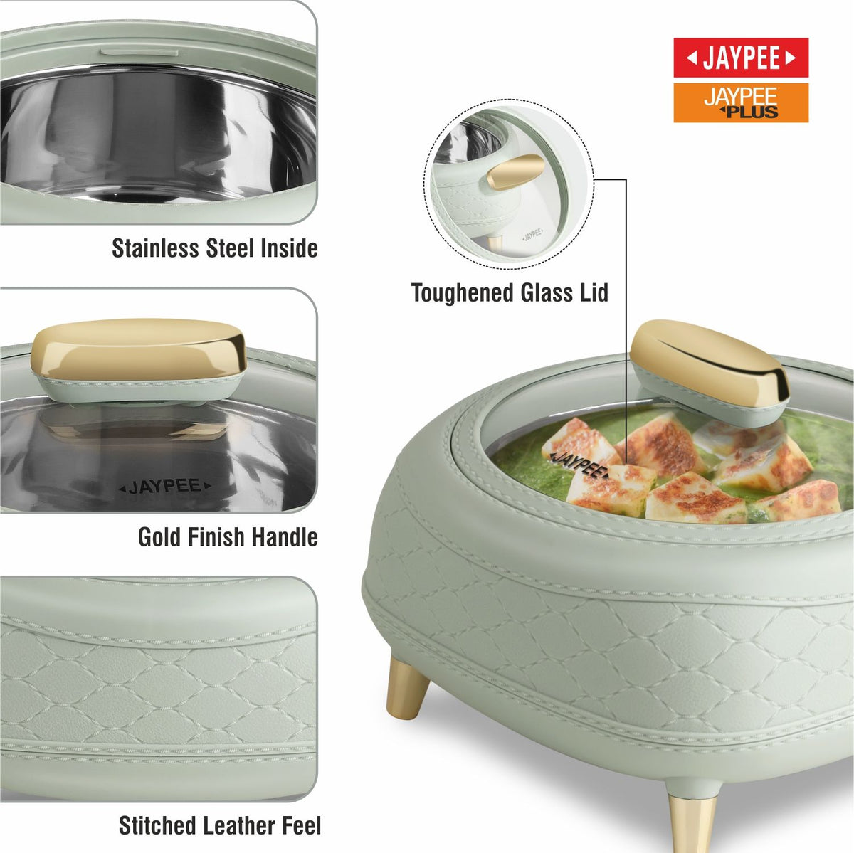 Jaypee Kingston Klass PU Insulated Stainless Steel Casserole Set of 3 - 1500ml, 2000ml & 2500ml - Pista Green