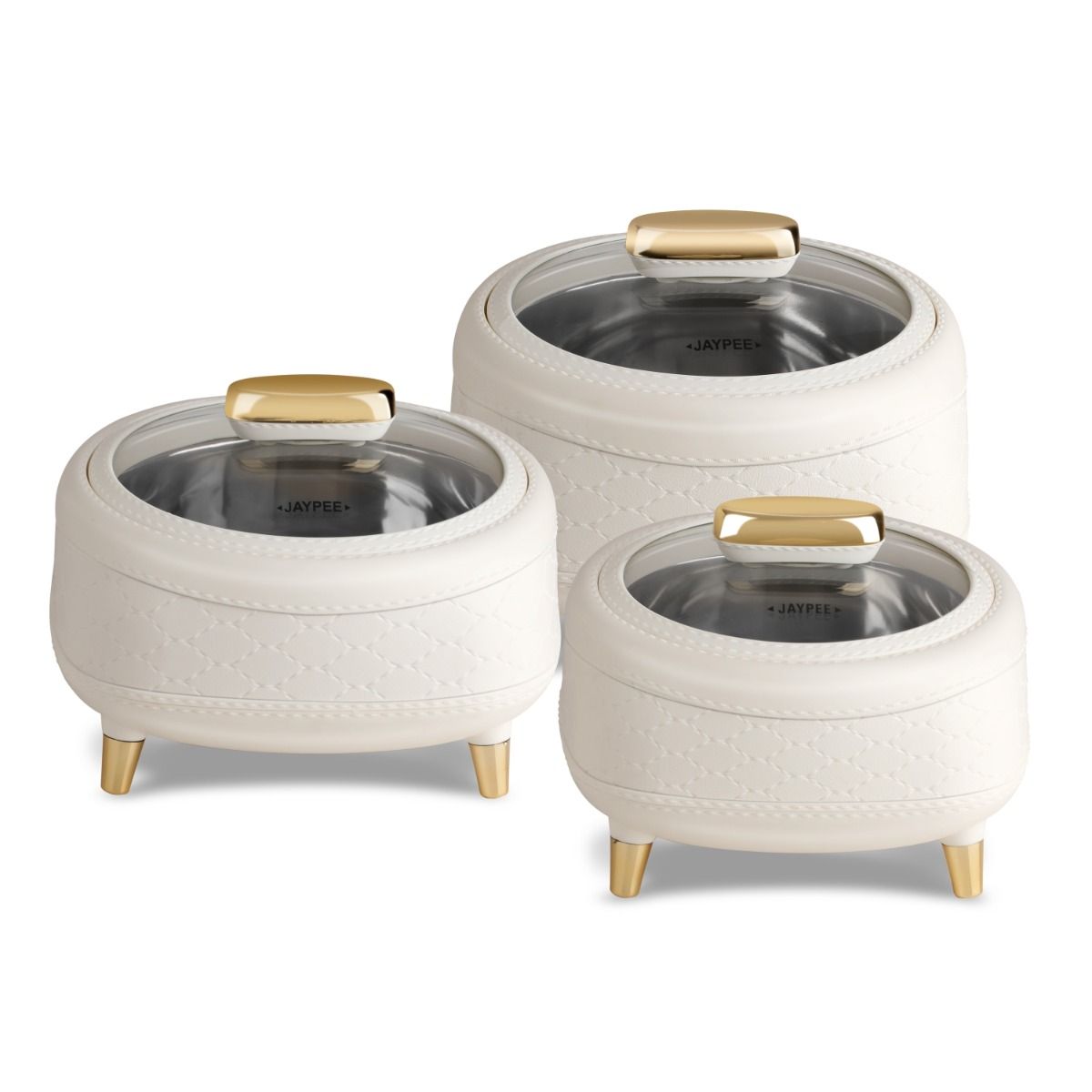 Jaypee Kingston Klass PU Insulated Stainless Steel Casserole Set of 3 1500ml 2000ml 2500ml White