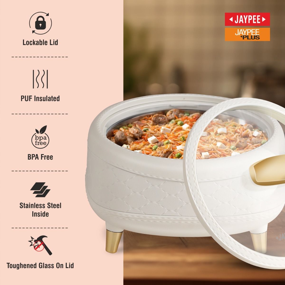 Jaypee Kingston Klass PU Insulated Stainless Steel Casserole Set of 3 - 1500ml, 2000ml & 2500ml - White