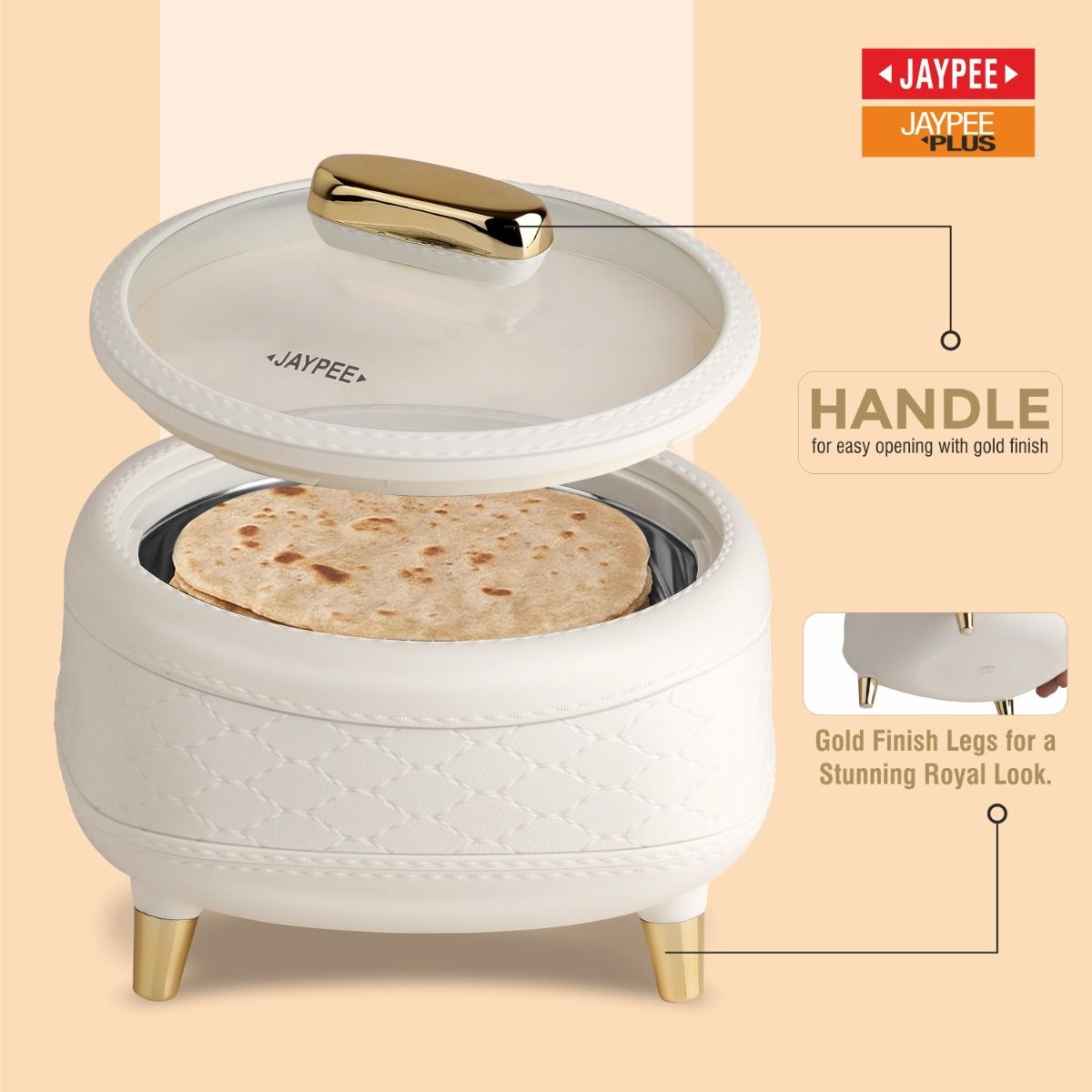 Jaypee Kingston Klass PU Insulated Stainless Steel Casserole Set of 3 - 1500ml, 2000ml & 2500ml - White
