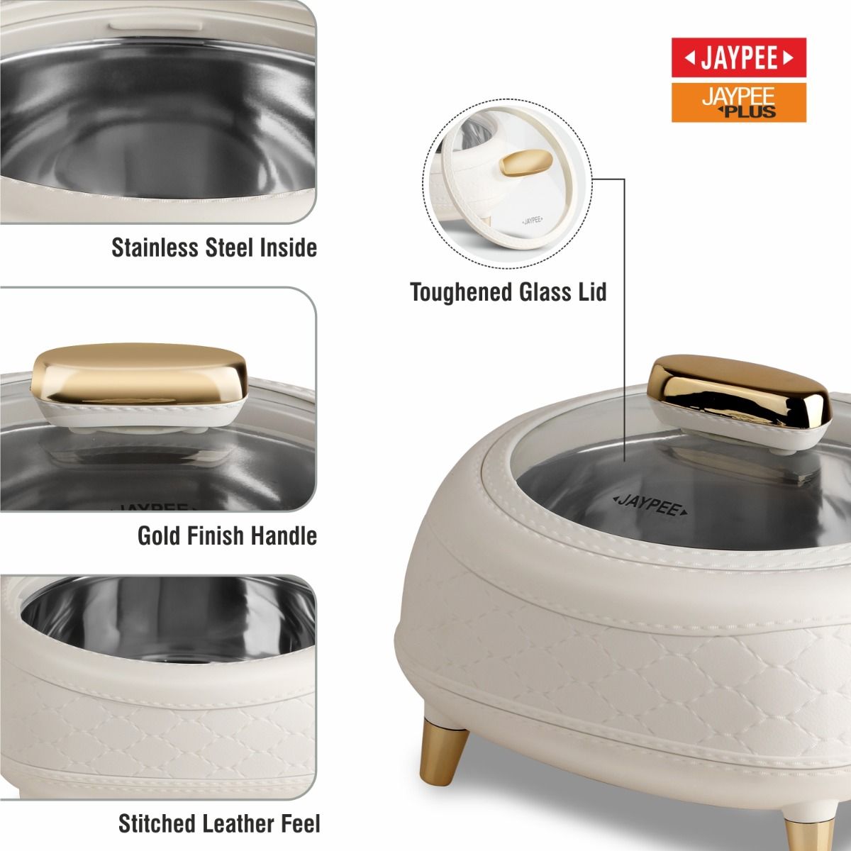 Jaypee Kingston Klass PU Insulated Stainless Steel Casserole Set of 3 - 1500ml, 2000ml & 2500ml - White