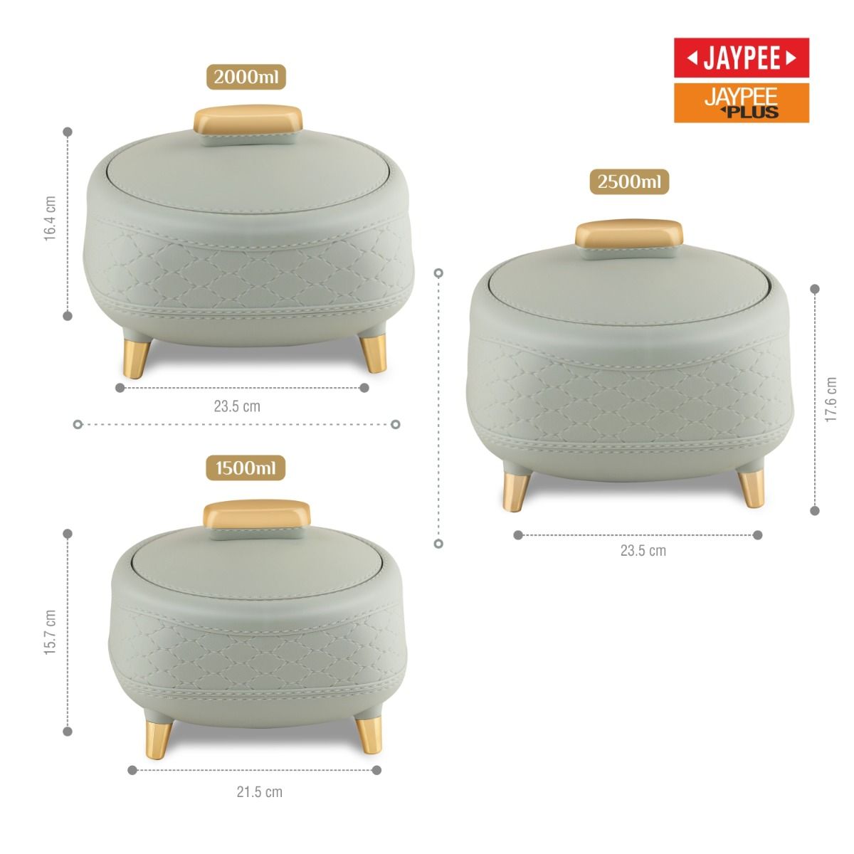 Jaypee Kingston PU Insulated Stainless Steel Inner Casserole Set of 3 – 1500 + 2000 + 2500ml – Pista Green