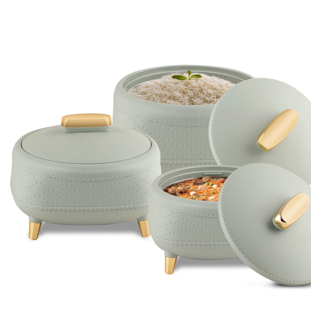 Jaypee Kingston PU Insulated Stainless Steel Inner Casserole Set of 3 – 1500 + 2000 + 2500ml – Pista Green
