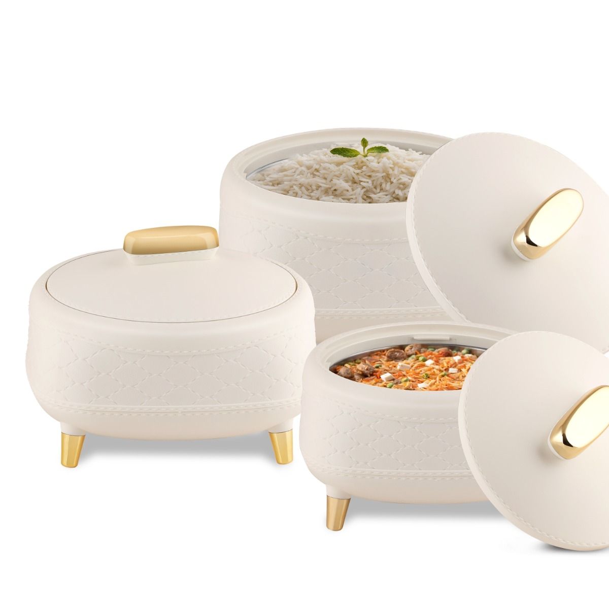 Jaypee Kingston PU Insulated Stainless Steel Inner Casserole Set of 3 – 1500 + 2000 + 2500ml – White