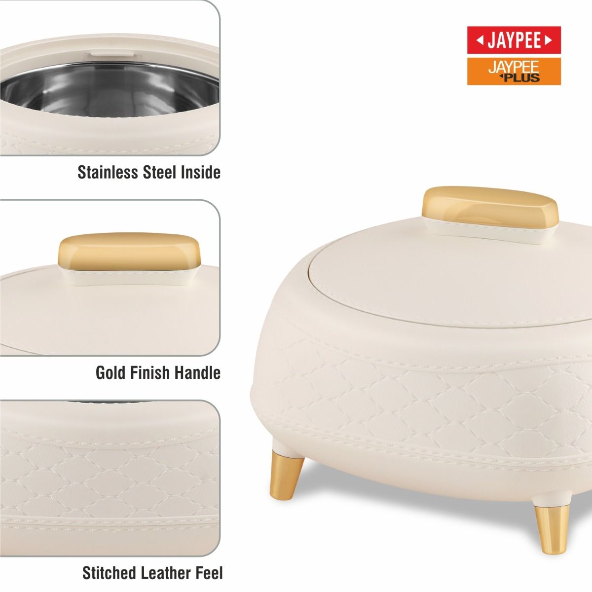 Jaypee Kingston PU Insulated Stainless Steel Inner Casserole Set of 3 – 1500 + 2000 + 2500ml – White