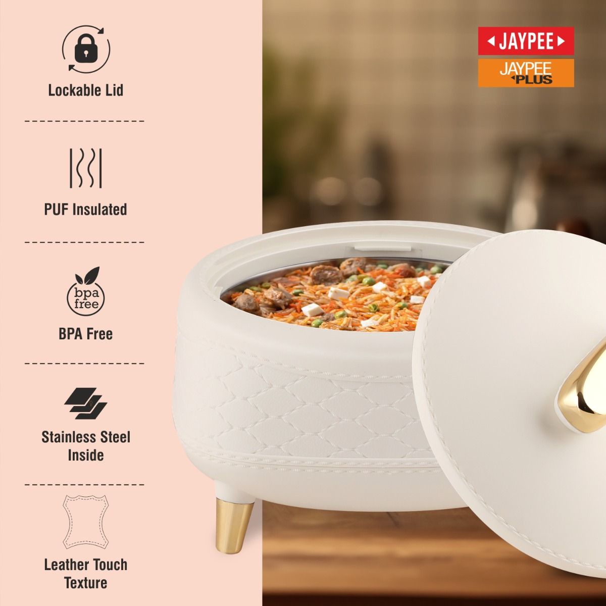 Jaypee Kingston PU Insulated Stainless Steel Inner Casserole Set of 3 – 1500 + 2000 + 2500ml – White