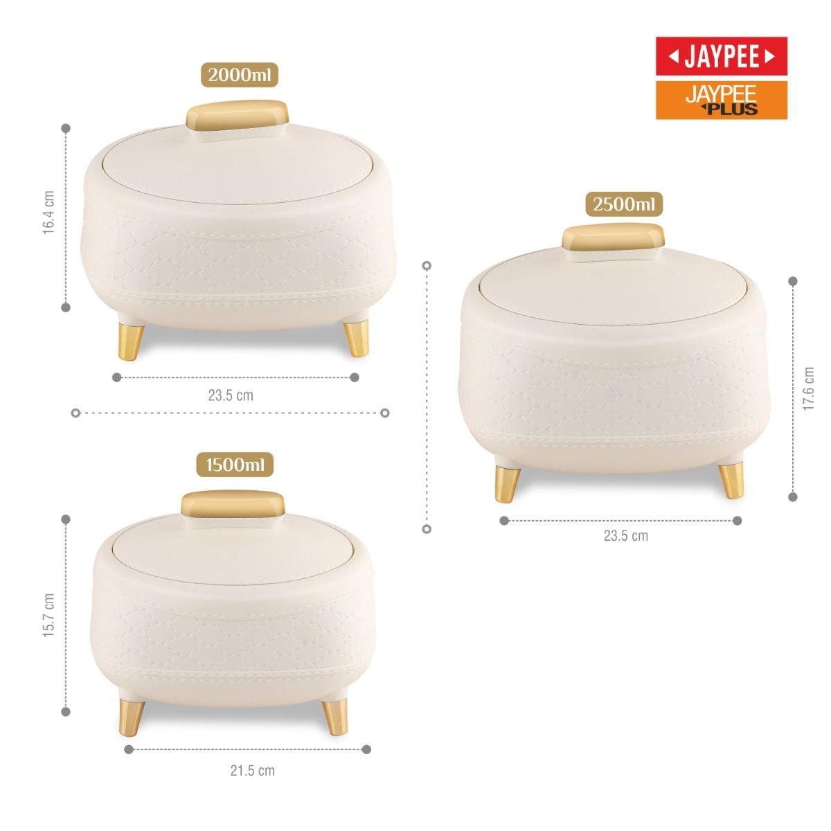 Jaypee Kingston PU Insulated Stainless Steel Inner Casserole Set of 3 – 1500 + 2000 + 2500ml – White
