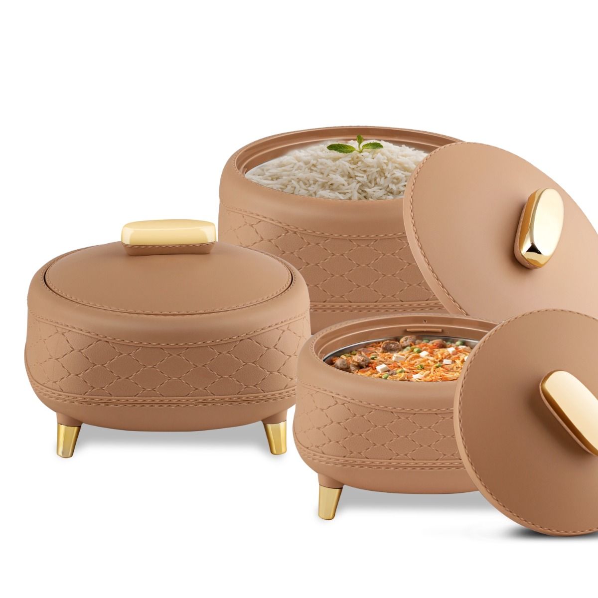 Jaypee Kingston PU Insulated Stainless Steel Inner Casserole Set of 3 - 1500ml, 2000ml & 2500ml - Brown