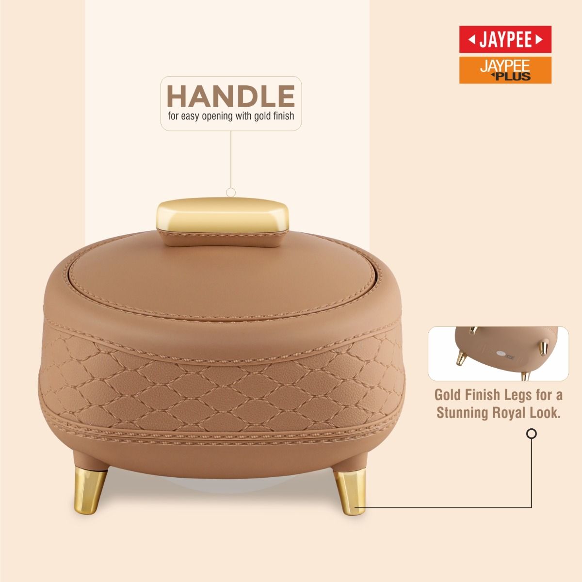 Jaypee Kingston PU Insulated Stainless Steel Inner Casserole Set of 3 - 1500ml, 2000ml & 2500ml - Brown