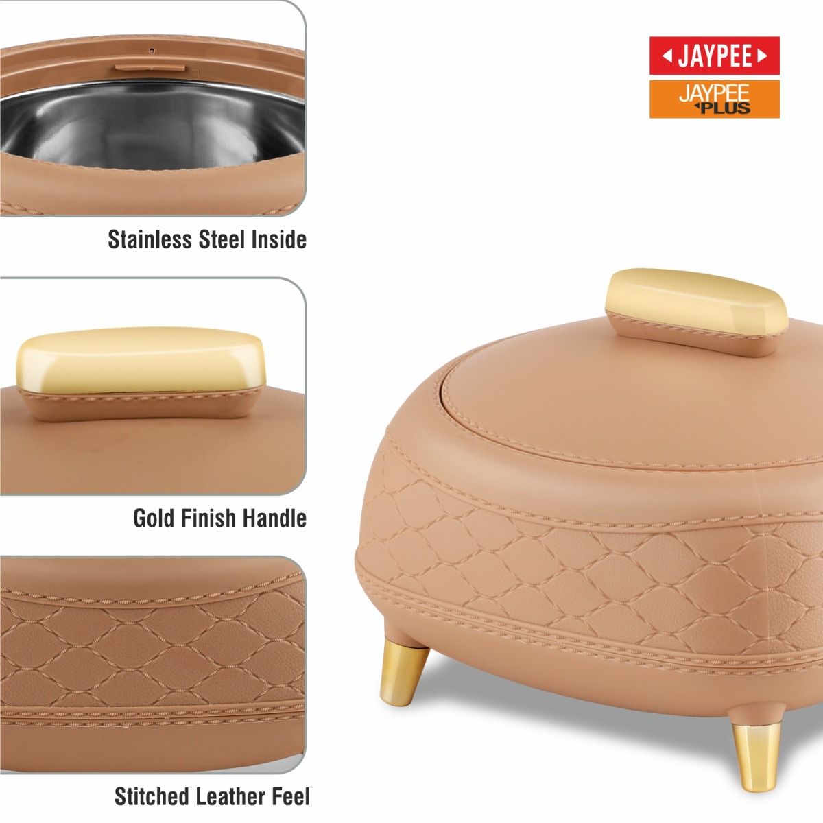 Jaypee Kingston PU Insulated Stainless Steel Inner Casserole Set of 3 - 1500ml, 2000ml & 2500ml - Brown